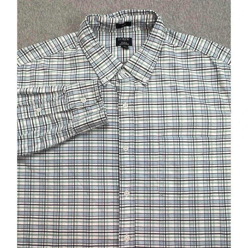 J Crew Shirt Mens XL Plaid 100% Cotton Slim Oxford OCBD